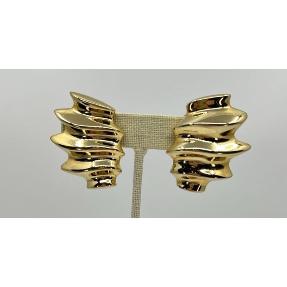 Vintage Givenchy 80s Modernist Clip on Gold Tone Large Statement Earrings